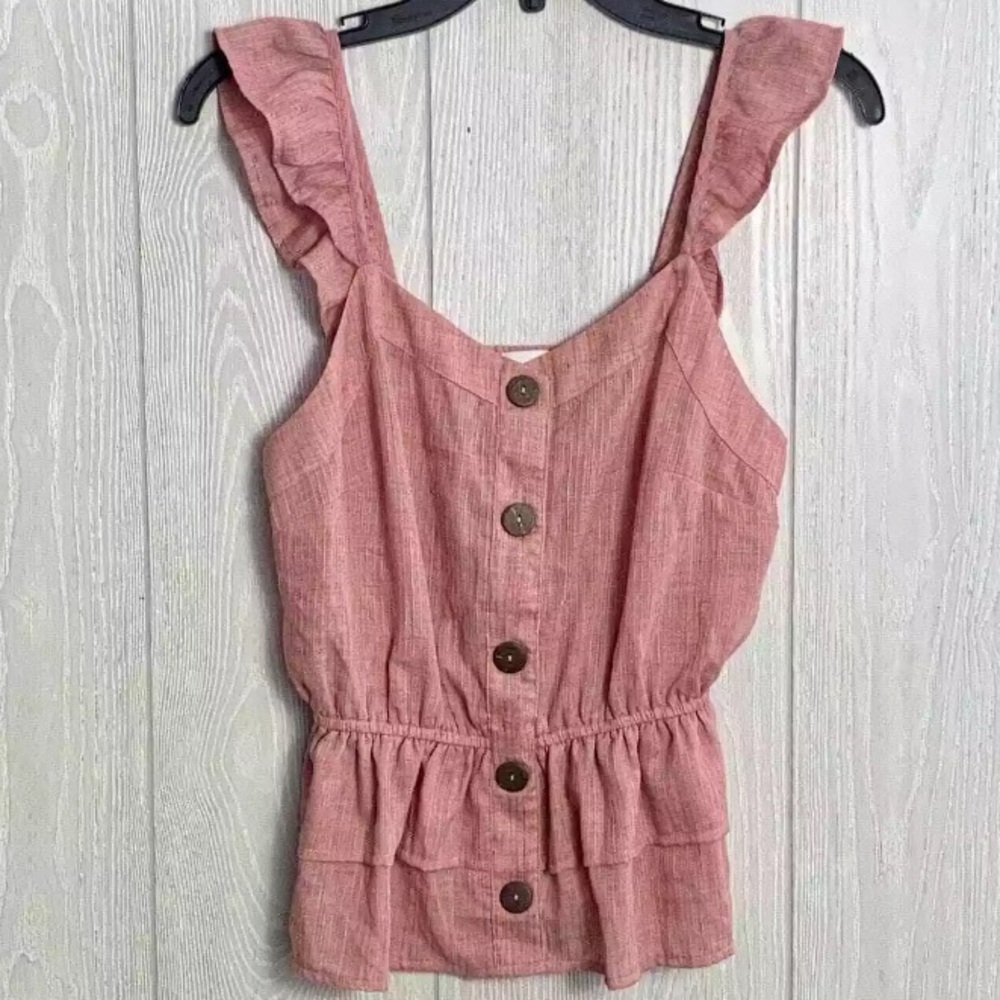 Madison & Berkeley Womens Pink Sleeveless‎ Ruffle Peplum Blouse Size L, NWOT